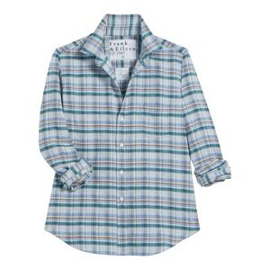 Frank & Eileen‎ Womens L Button Up Collared Tailored Plaid Shirt Blue LARGE NEW!